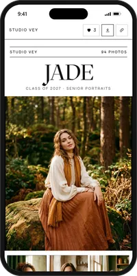 A sample client gallery in the Editorial look, on a phone